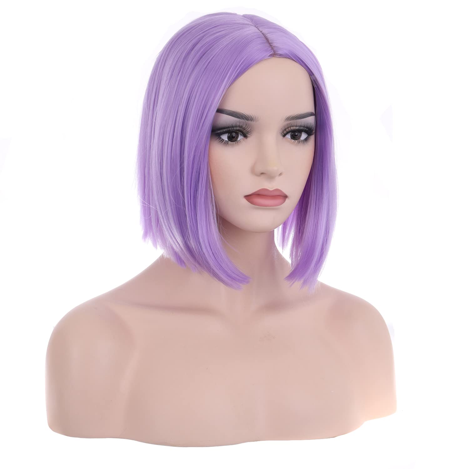 MAGQOO Purple Wigs for Women 10 Inches Short Straight Lavender Wig Light Purple Bob Wigs Synthetic Heat Resistant Cosplay Costume Party