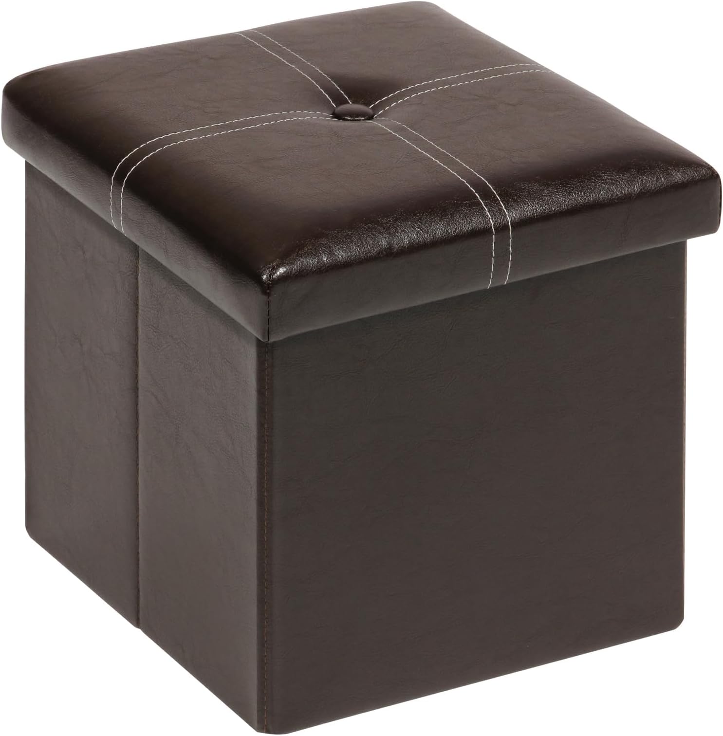 Small Ottoman Storage Boxes with Lids Faux Leather Foot Stool,Toy Chest Footrest Cube for Kids Storage Box Furniture Brown 11.8 in(30cm)