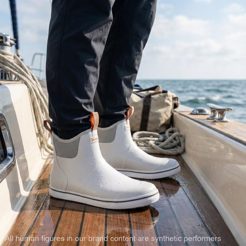 Image of SUREWAY Men's Waterproof Ankle Deck Boots | Lightweight, Professional Slip Resistant, Neoprene Rubber Rain Boots