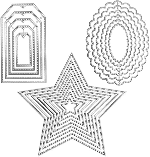 DaKuan - 3 formas diferentes de troqueles de corte, moldes de plantilla de metal (ventana, onda ovalada y estrella), 19 piezas de herramientas de
