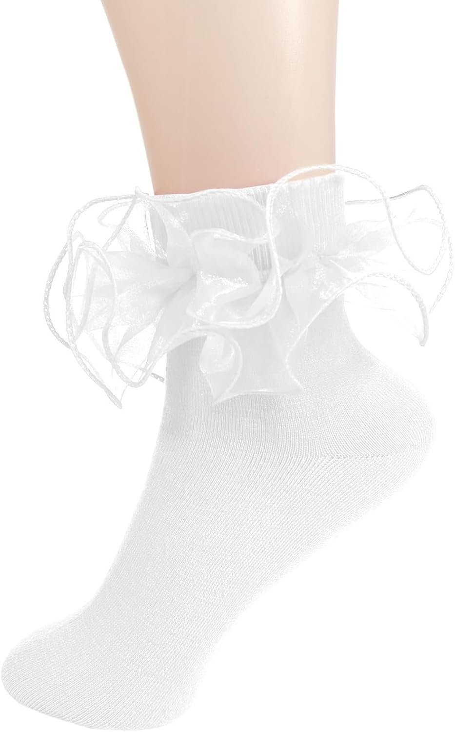 Big Ruffle Ankle Socks Woman Cotton Adult Double Lace Turn Cuff Sock for Women Cute Frilly Dress Socks