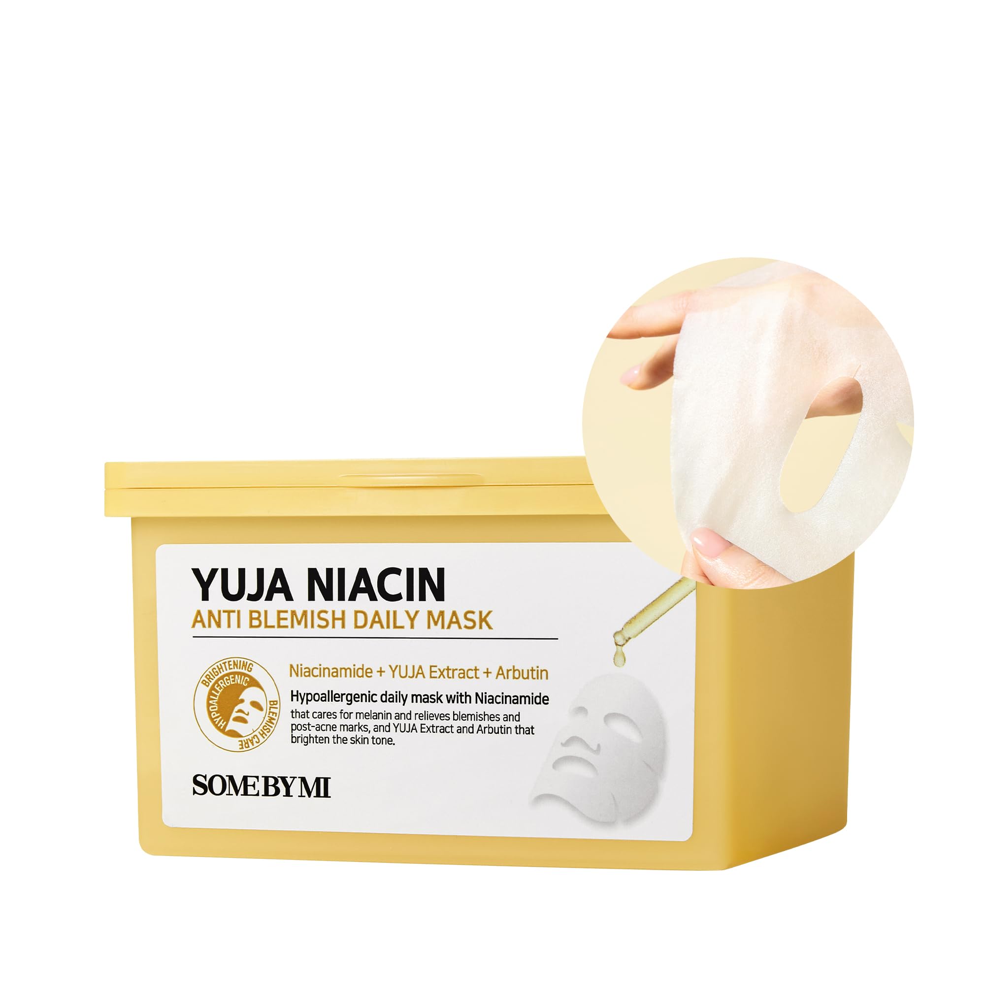 SOME BY MI Yuja Niacin Anti Blemish Daily Mask, 30 Sheets, 11.8oz, Daily Korean Niacinamide Face Sheet Mask for Dark Spot