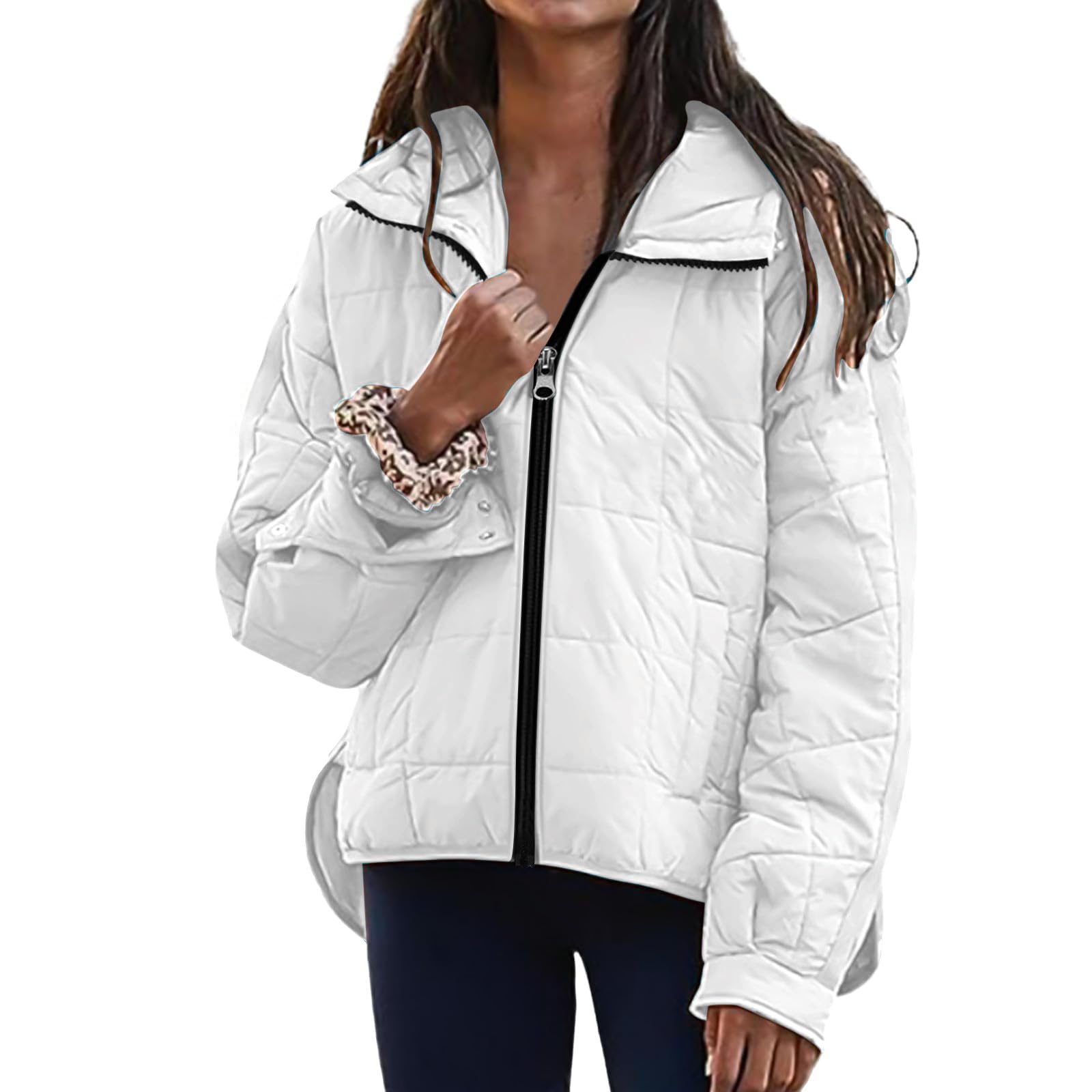 HAOLEI Chaqueta Acolchada Mujer Ligera Chaquetas de Plumas Color Sólido con Cremallera Cuello Solapa Abrigo de Algodón Manga Larga con Bolsillos Casual Cálido Cazadora Acolchado Transpirable Outwear