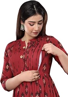 JASPRINE Women's Rayon Printed Maternity Kurti, Maroon Feeding Kurti with Zipper/Maternity Gown-picture-48