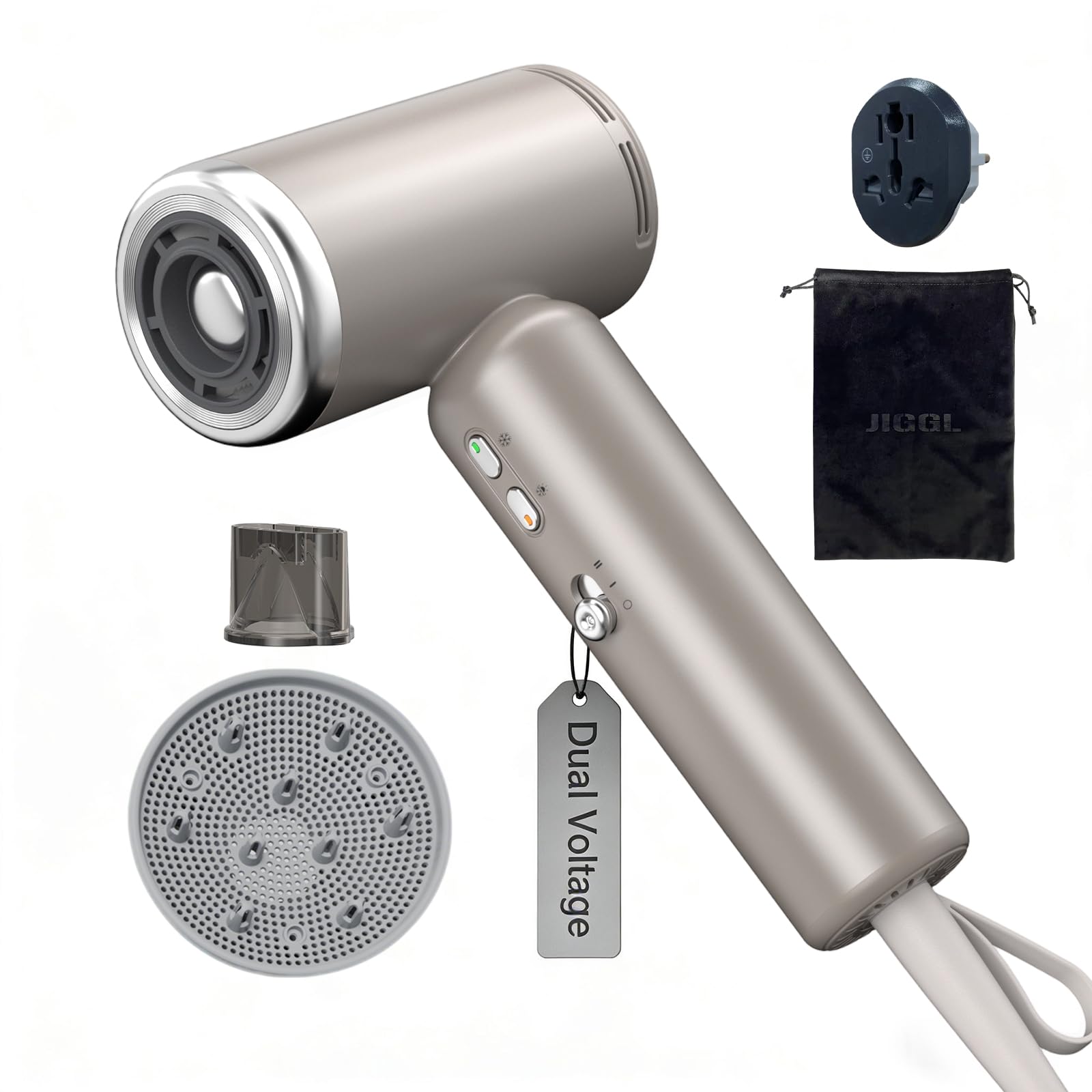 JIGGL Dual-Voltage Mini Travel Hair Dryer