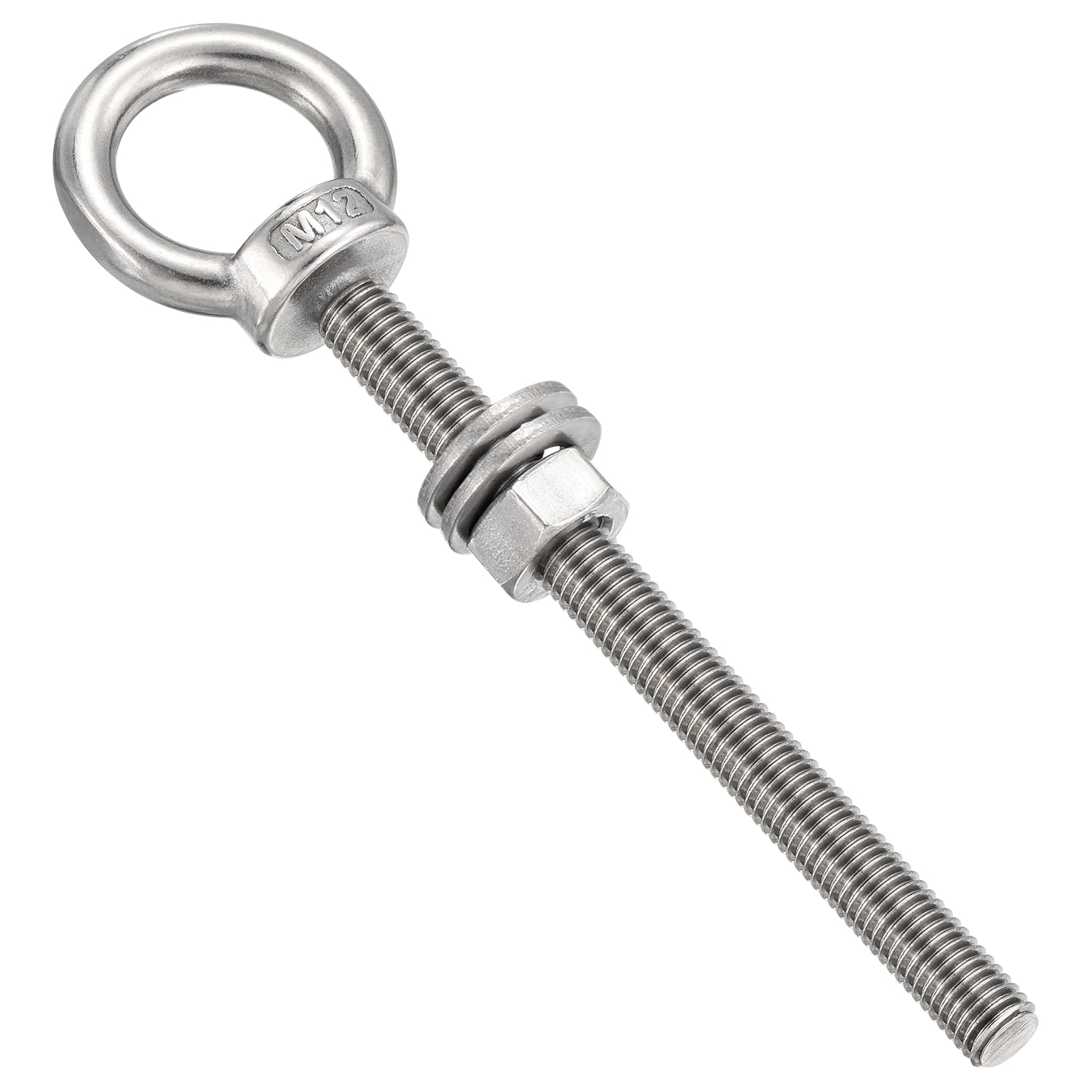 METALLIXITY Shoulder Eye Bolt with Washers & Nuts (M12x140mm) 1Set, 316 Stainless Steel Machinery Lifting Ring Threaded Eye Bolt - for Load Hoisting, Silver