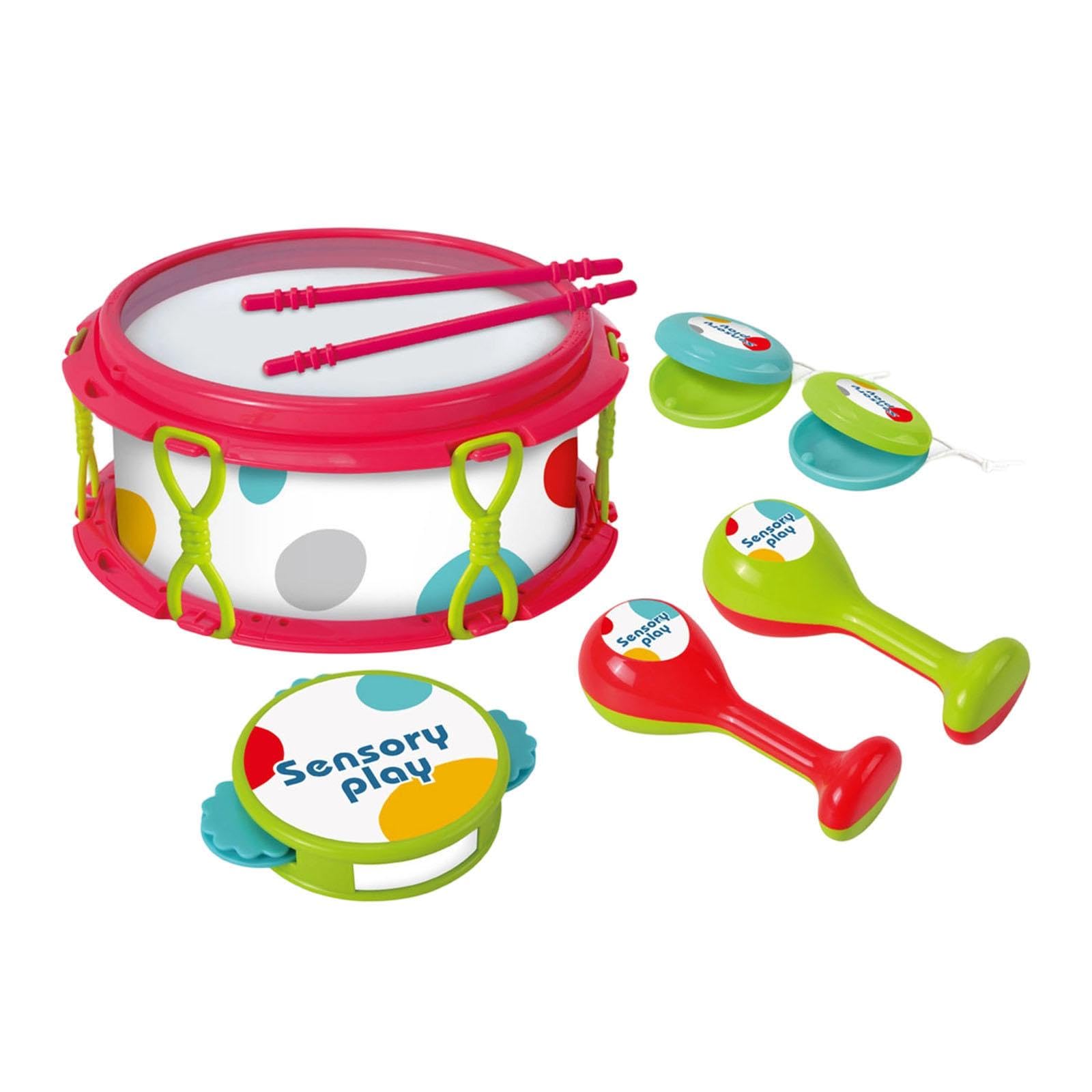 Handtrommel-Set, Perkussionsinstrument, kompakt, ab 3 Monaten, Kindergeburtstagsgeschenk, sensorische Partygeschenke, Fingerkastagnette, Tamburin, Rot