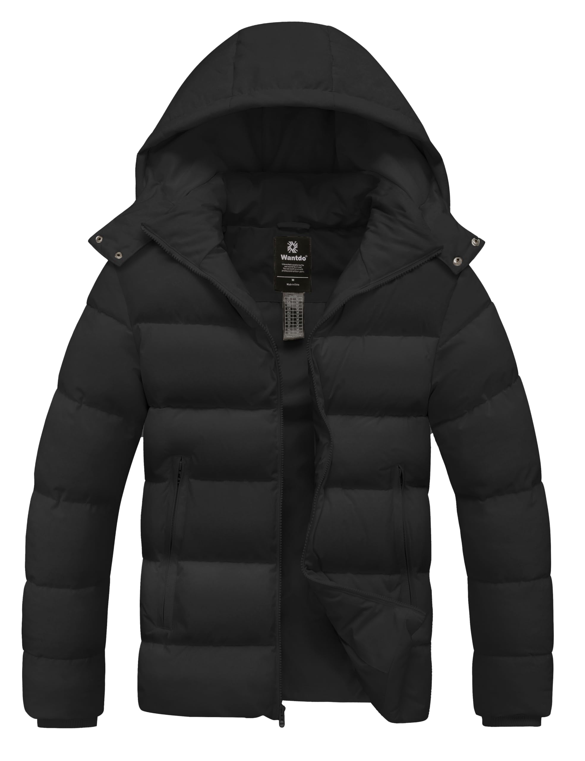 wantdo Men's Waterproof Puffer Jacket Warm Winter Coat Thicken Parka Jacket with Removable Hood (Regular and Big Size)