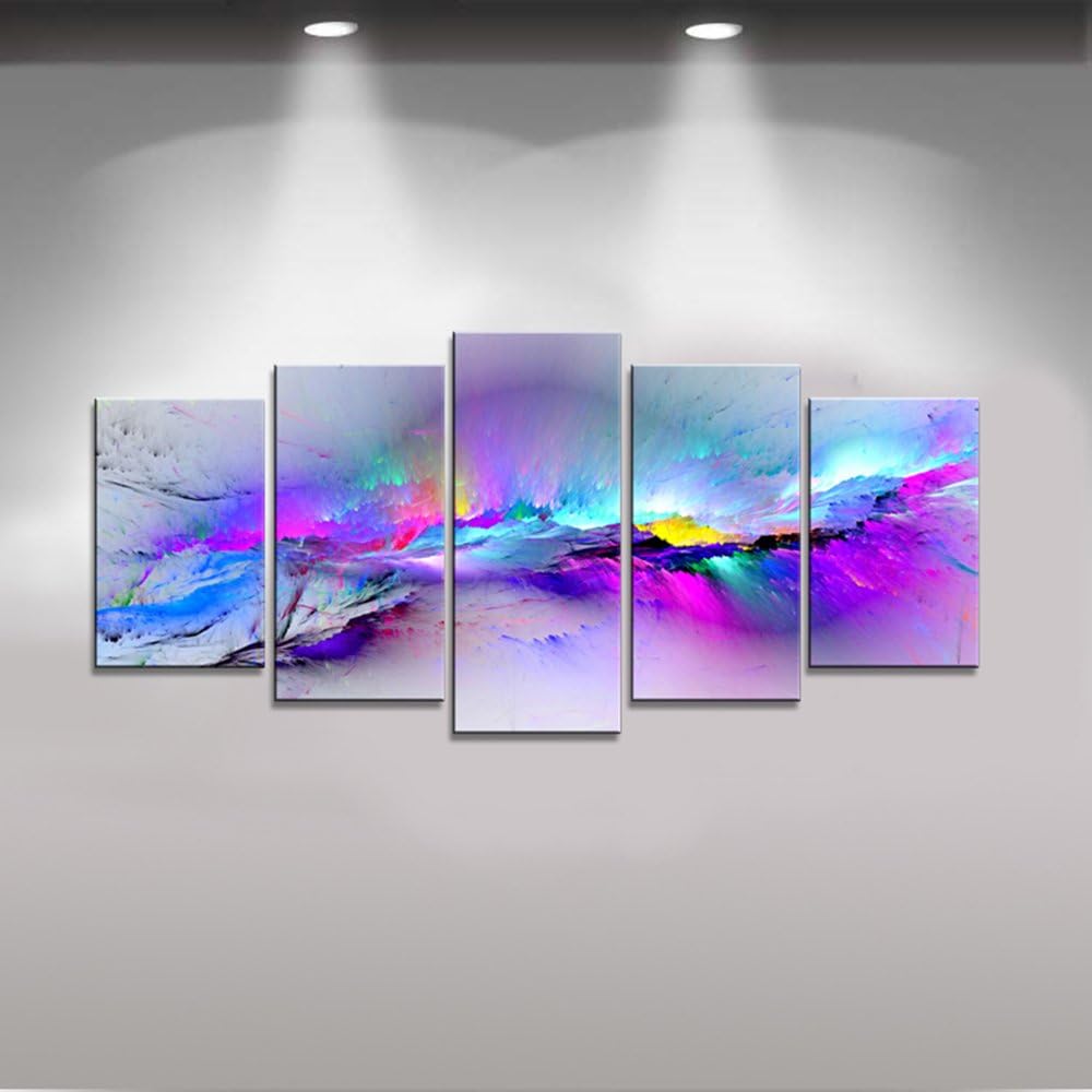 Wieco Art Changing Colors Giclee Canvas Prints 5 panels Modern Artwork Landscape Pictures to Photo Printed on Abstract Canvas Wall Art for Home Decorations and Wall Decor 5pcs/set