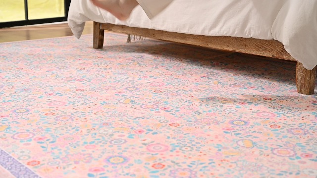 Tapete floral 2x3 azul lavable anti-deslizante miniatura 7