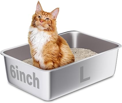 Stainless Steel Litter Box L for Adult Cats, Large Metal Litter Boxes