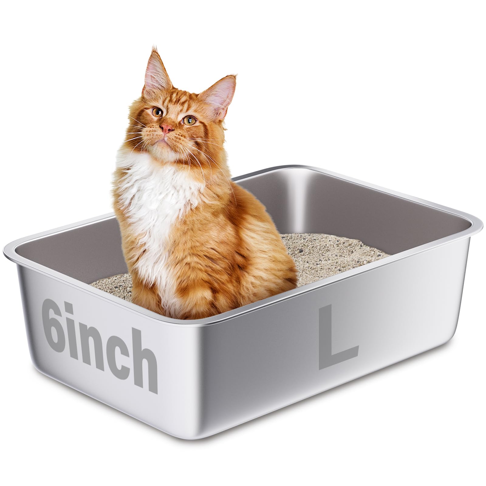 Stainless Steel Litter Box, 20"x14"x6"(Deep) High Sided Large Metal Litter Boxes Easy Clean, Non Stick No Smell Cat Litterbox for Adult Cats/Kitty/
