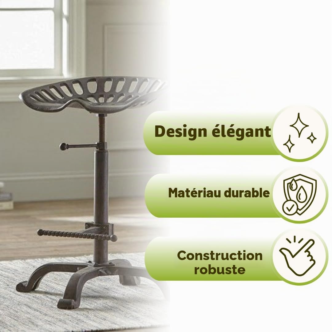 HomeZone Industriel Tracteur Siège Tabouret de Bar Fabriqués à partir de Fonte avec Hauteur Ajustable et Pivotant Caractéristique Sièges pour Cuisine Extérieur Plancher ou Petit Déjeuner Bar
