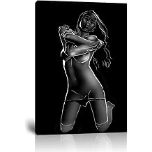 Black Sexy Women Wall Decor Modern Girls Artwork Posters Painting for Bathroom Bedroom Hotel Living Room Home Decoration Prints Framed 12" L x 16" W