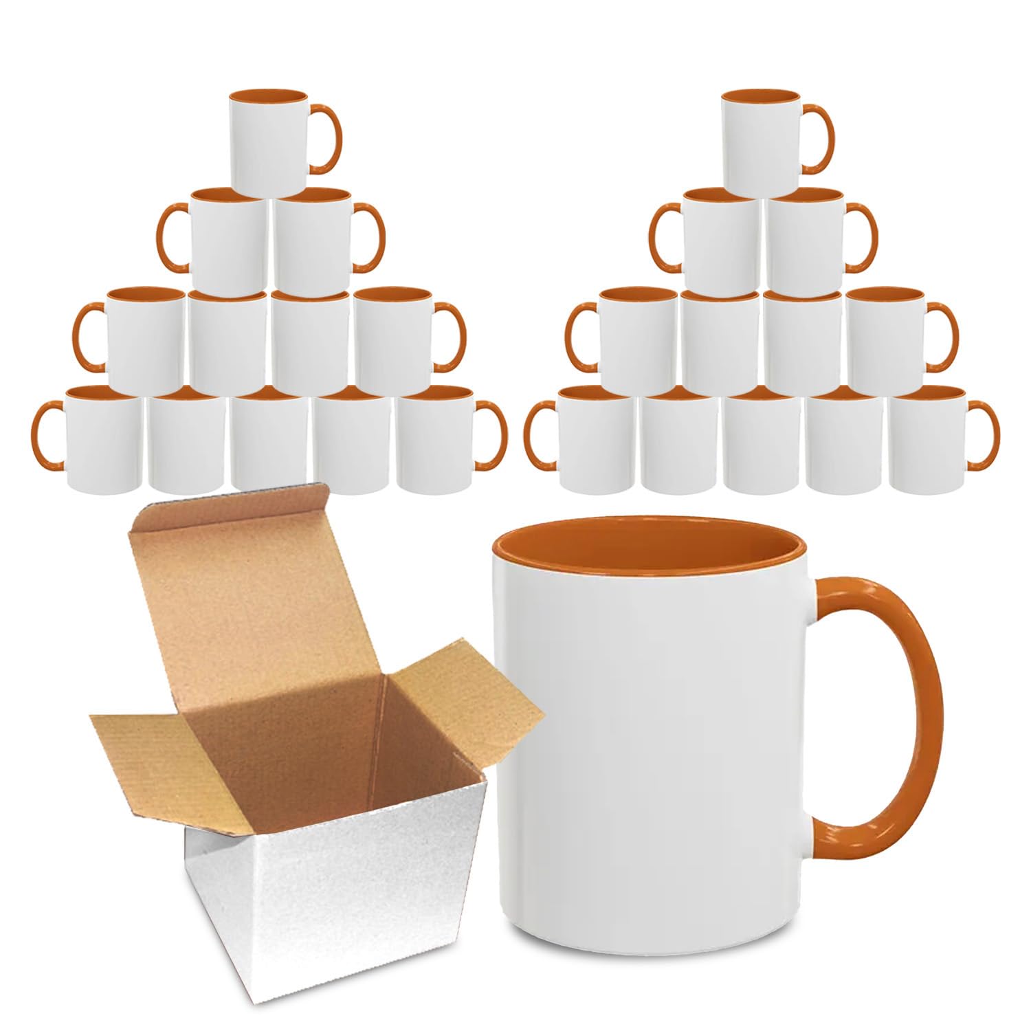 Sublimation Mugs 11oz Blank with Coloured Large Handle, Inner with Box | Durable, Ceramic Orca Finished Mugs Perfect for Custom,DIY Printing, for Loved Ones | Orange Bulk Pack of 24 — image 1