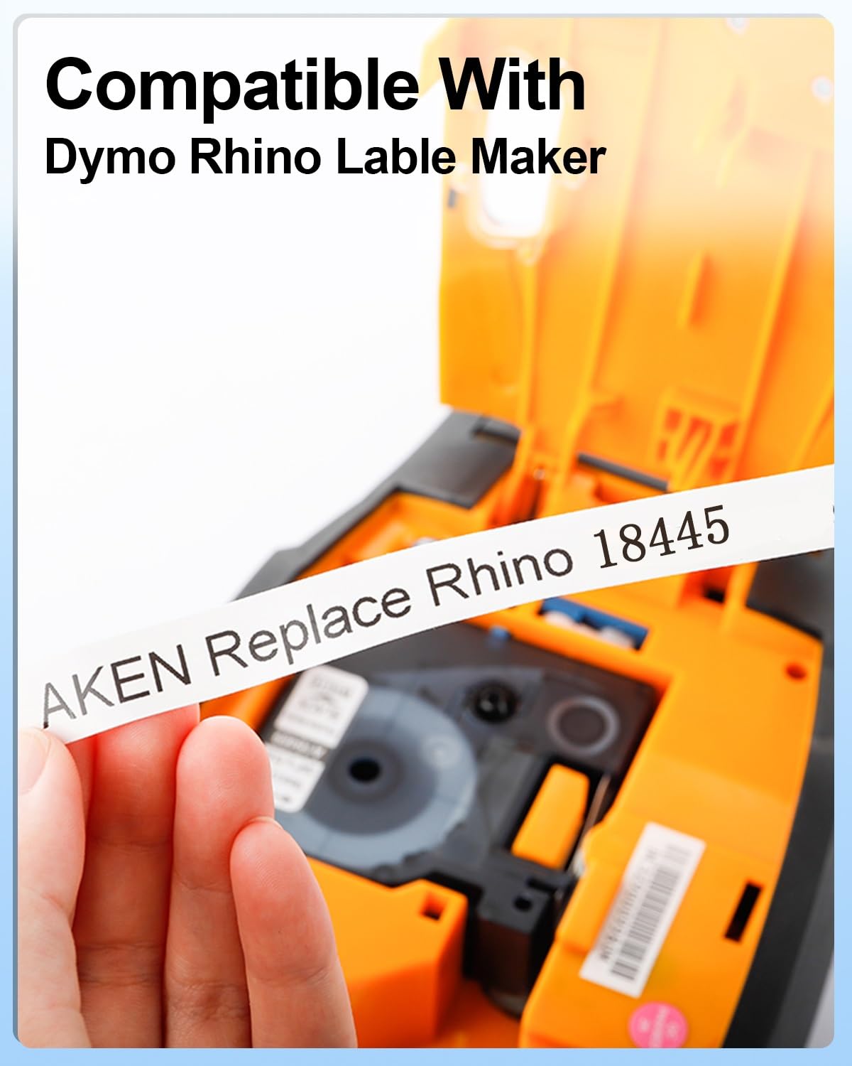 Nastro per Etichette Aken Compatibile con Dymo Rhino 18445 Etichette 19 mm x 5,5 m, Nere su Bianco, Etichette in Vinile Compatibile con Dymo Rhino 4200, 5000, 5200, 6000, ILP219