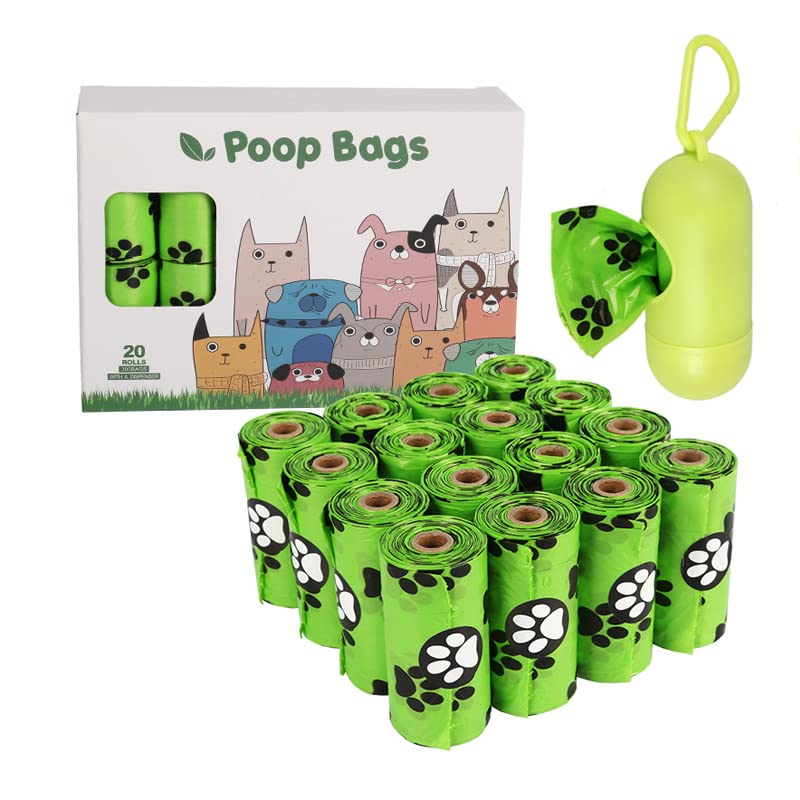 Dog and Cat Poop Bags, 20Rolls-300pcs Dog Poop Bags Pet Dog Supplies for Dogs include 1pcs Green Adjustable Dispenser，Extra Thick and Strong, 100% Leak Proof, Biodegradable Waste Bag，Pet Suppl