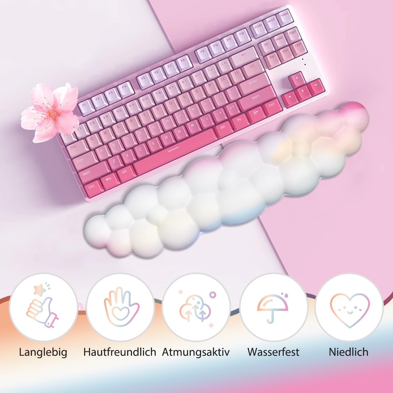 JIKIOU Cloud Handgelenkauflage Tastatur aus Leder mit rutschfester PU-Basis, bequemer Memory-Schaum für Computer, Laptop, Mac, Gaming, Büro und Schmerzlinderung