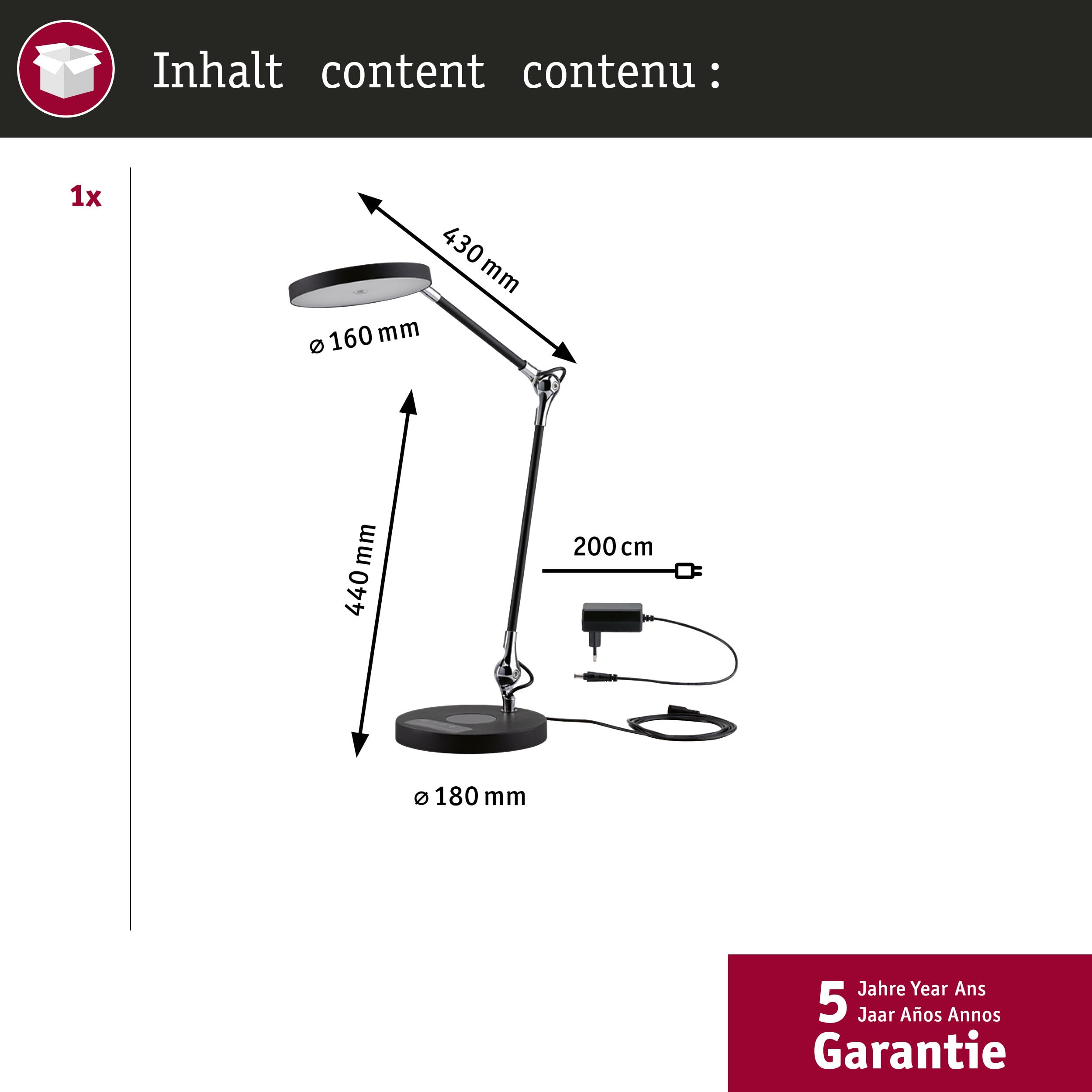 Paulmann 78010 LED Schreibtischleuchte Numis Tunable White incl. 1x11 Watt dimmbar Schwarz Aluminium, Kunststoff 2.700-6.500 K