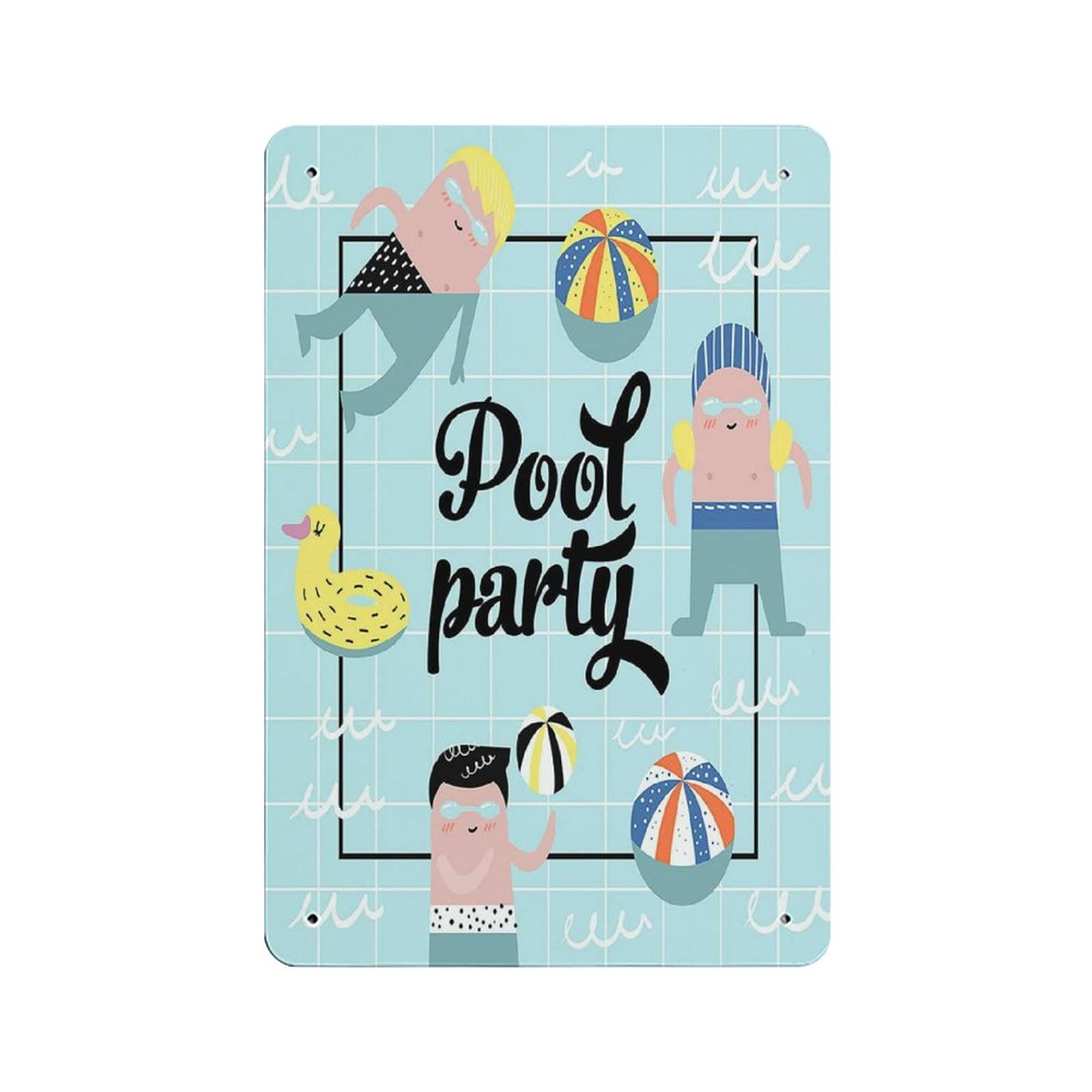 Metal Tin Sign Pool Party Swimming Vintage Tin Poster Metal Sign Wall Decoration Country Kitchen Home Garage Decor 12"x8"