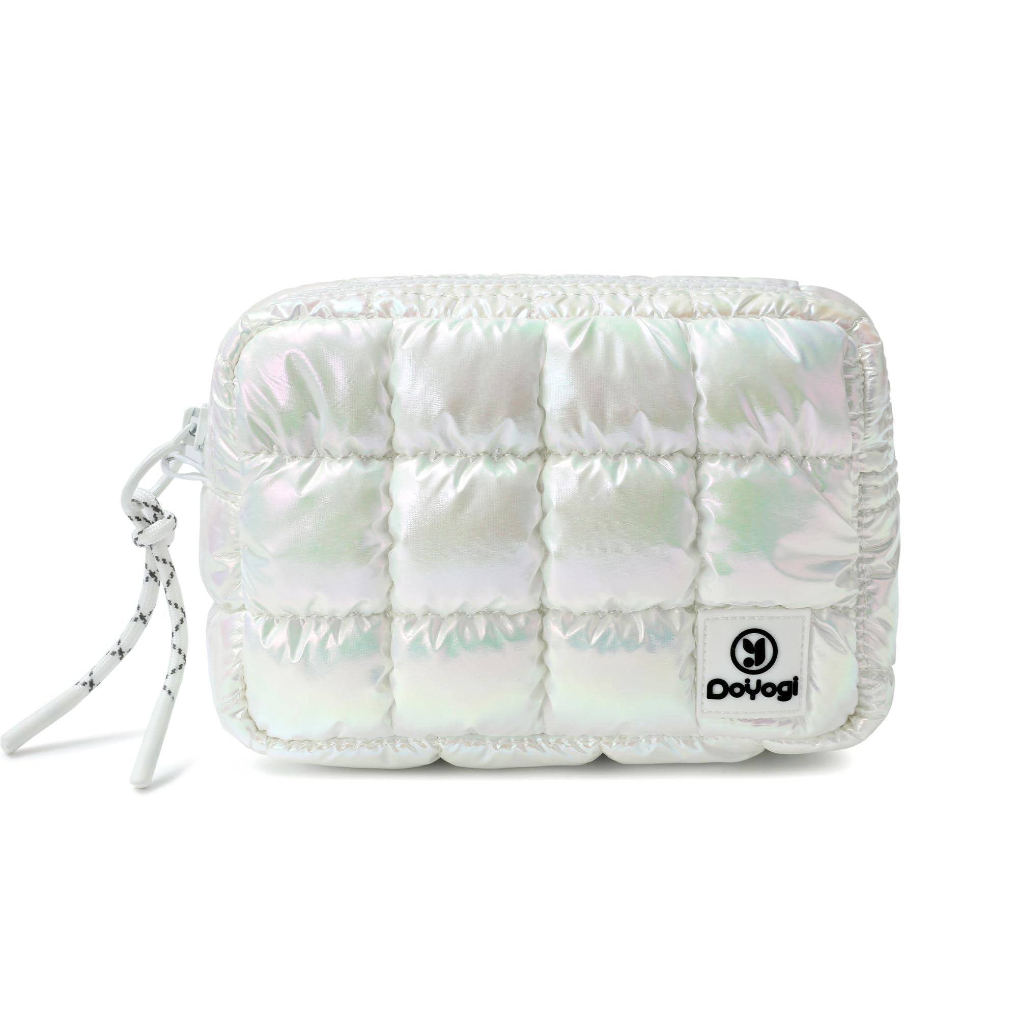 DOYOGI Quilted Cosmetic Bag, Puffer Makeup Bags, Crossbody Purses for women,Cute Travel Toiletry Bag for Women (Dazzling White)