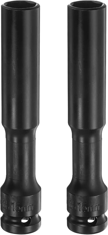 HARFINGTON Kit com 2 Soquetes de Impacto Longos de Parede Fina, 15 mm, 6 Pontos, Encaixe de 12,7 mm (1/2 pol.), Aço Cromo-Vanádio