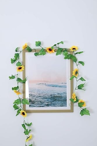 Miniatura 3 de Guirnalda de luces de simulación de girasol, enredaderas colgantes, guirnalda de plantas de seda, enredaderas artificiales de girasol, funciona con