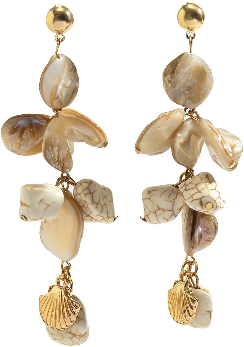 Natural Shell Hoop Earring for Women Shell Drop Dangle Earrings Bohemian Style Summer Beach Party Beachy Vacation Earring Jewelry for Women - Image 3