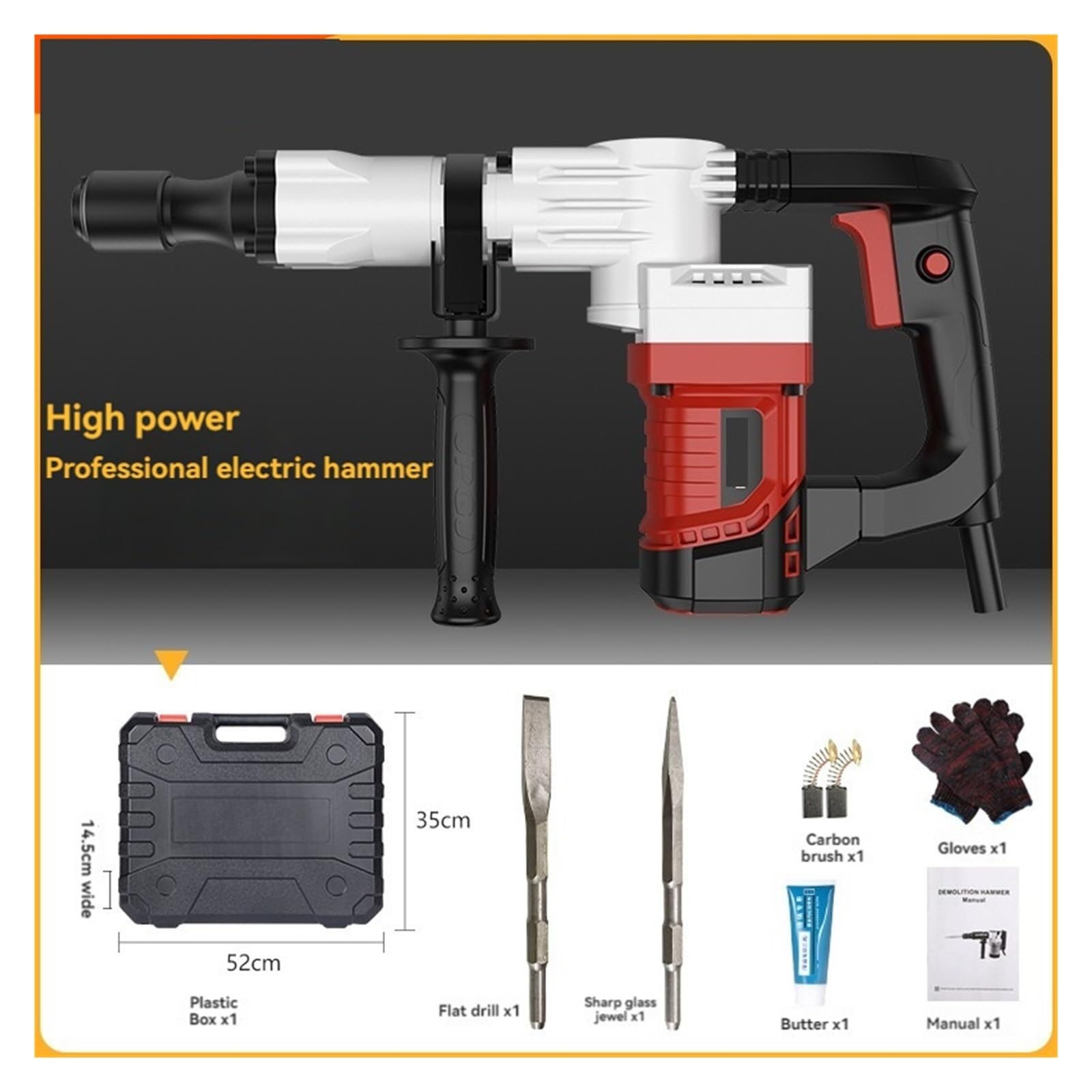 demolitore di cemento, Martello elettrico for impieghi gravosi da 1200 W, trapano elettrico a percussione, perforatore elettrico for calcestruzzo ad alta potenza(Rot)
