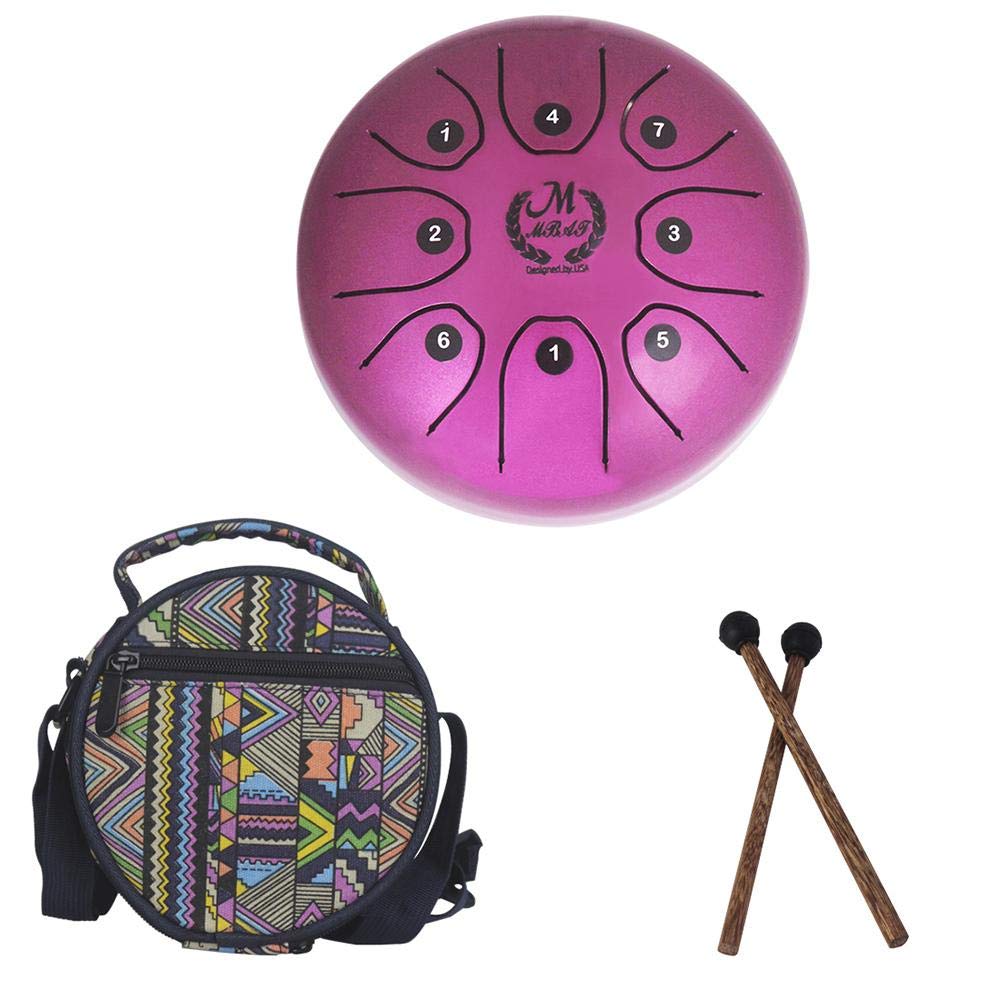Equival Briskay MMBAT/Mebite 5.5 Inch Mini Steel Tongue Drum Handpan Brahma Drum Impact Tool Pan Hand Drum with Drum Mallets Modern Carry Bag purple