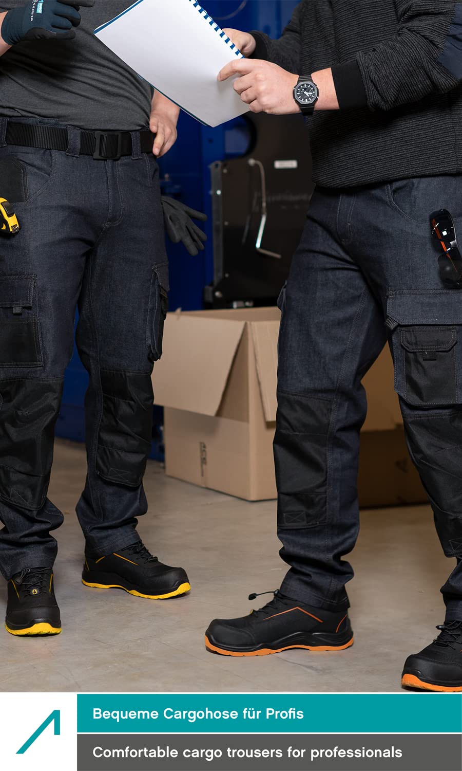 ACE Genesis Jeans Herren-Arbeits-Hose lang - Männer-Cargo-Hosen aus 98% Baumwolle - Stretch-Bund & Knie-Taschen