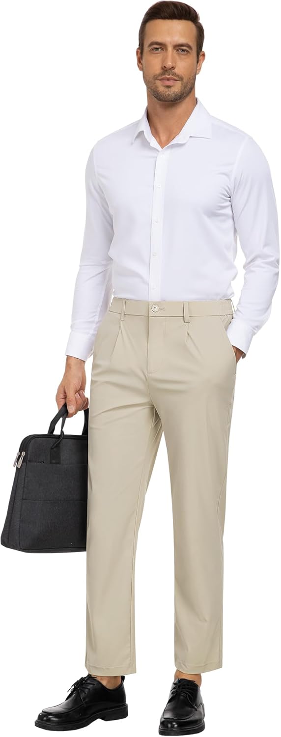 Mens Golf Pants Stretch Casual Dress Pants Elastic Drawstring Slacks for Men Lightweight Trousers with 5 Pockets