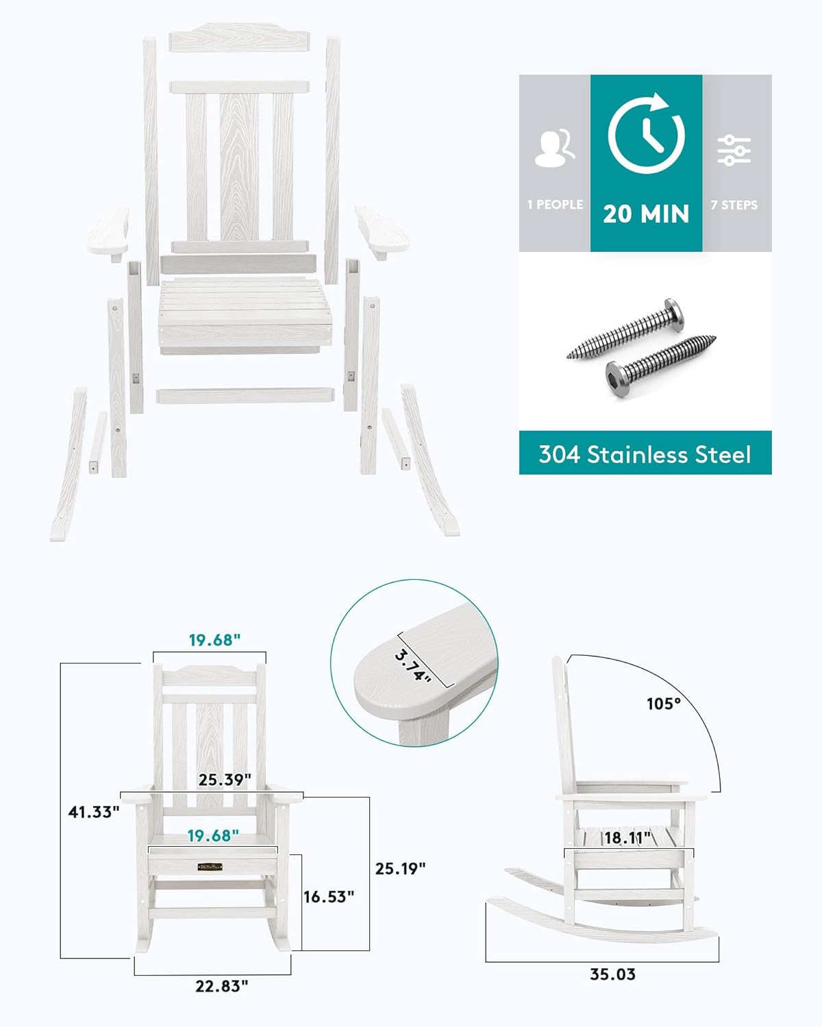 SERWALL Outdoor Rocking Chair White