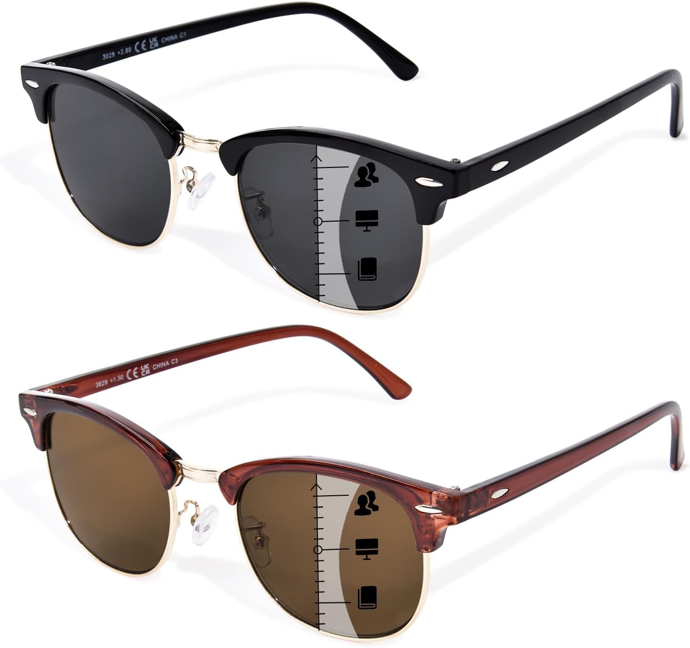 OPTOFENDY Progressive Reading Sunglasses for Women Men No Line Multifocus Sun Readers Outdoor Reading Sunglasses