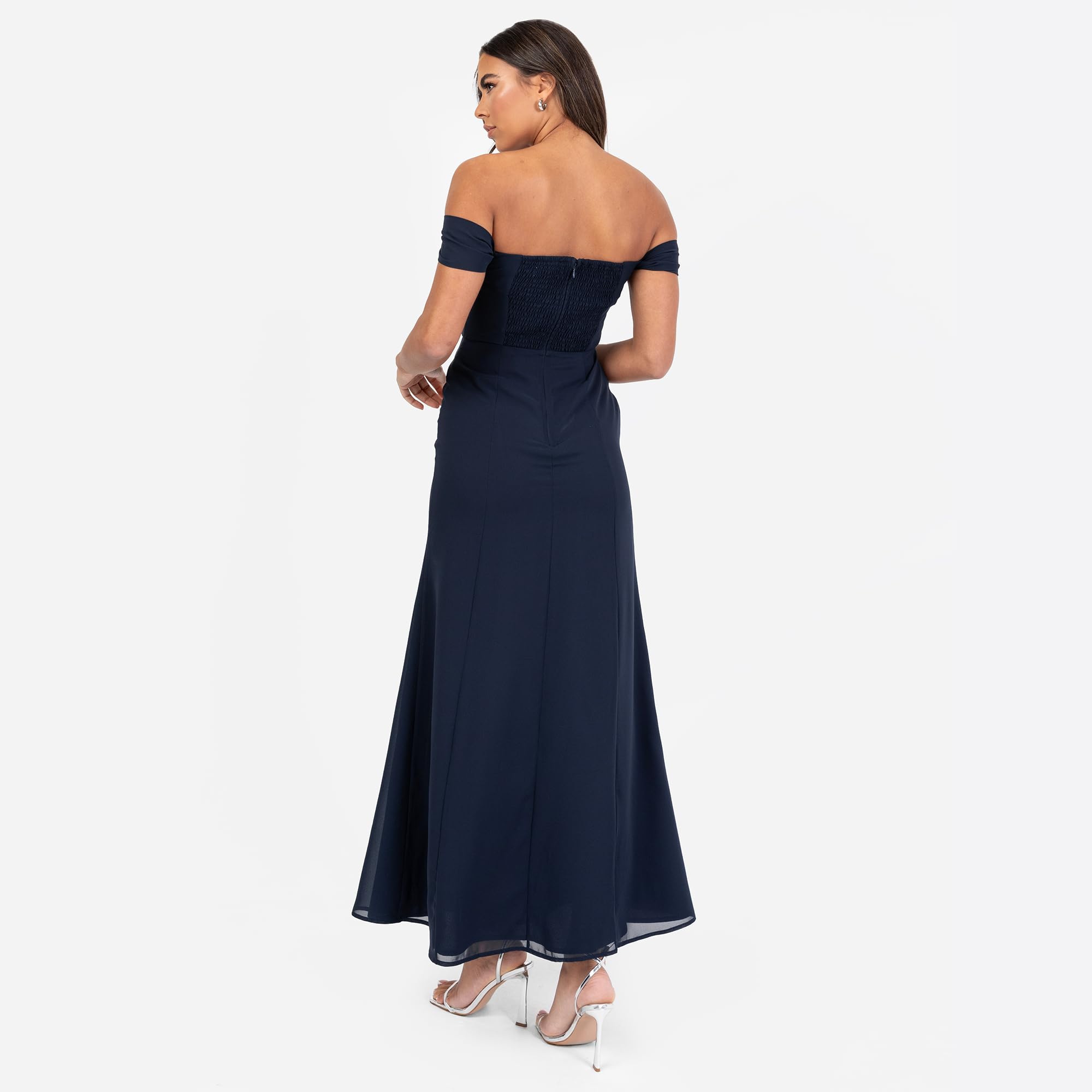 Maya Deluxe Women's Maxi Dress Ladies off Shoulder Bardot Sleeveless A-Line Split Slit Embroidered Bead Embellished Evening Prom Donna