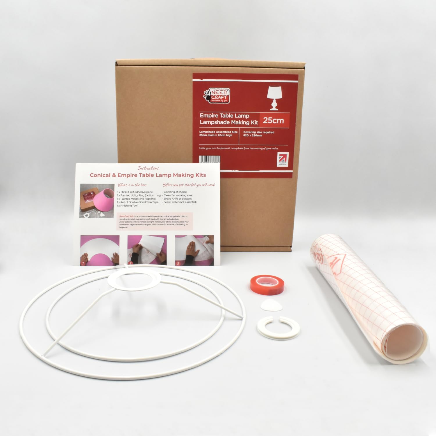 Empire Table Lamp Lampshade Making Kit - Tapered Circle Shape DIY Shade Made in the UK by Needcraft - Use with Fabric, Textile, Wallpaper of Choice (White, 25cm)