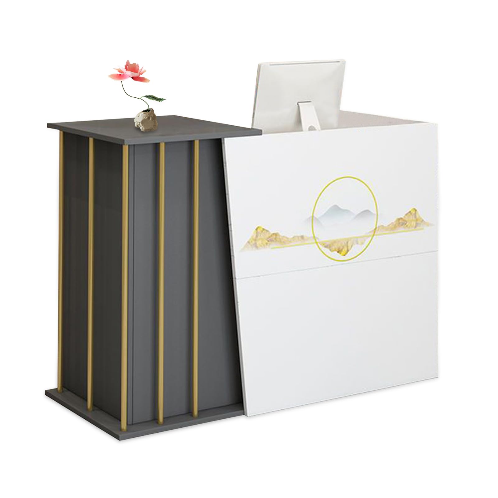 GAOXIAO Banco Cassa Reception Estetica, Bancone Reception Angolare, Banco Scrivania per Negozio Parrucchiere con Cassetto con Serratura Contenitore, Scompart Salvaspazio A 120 cm