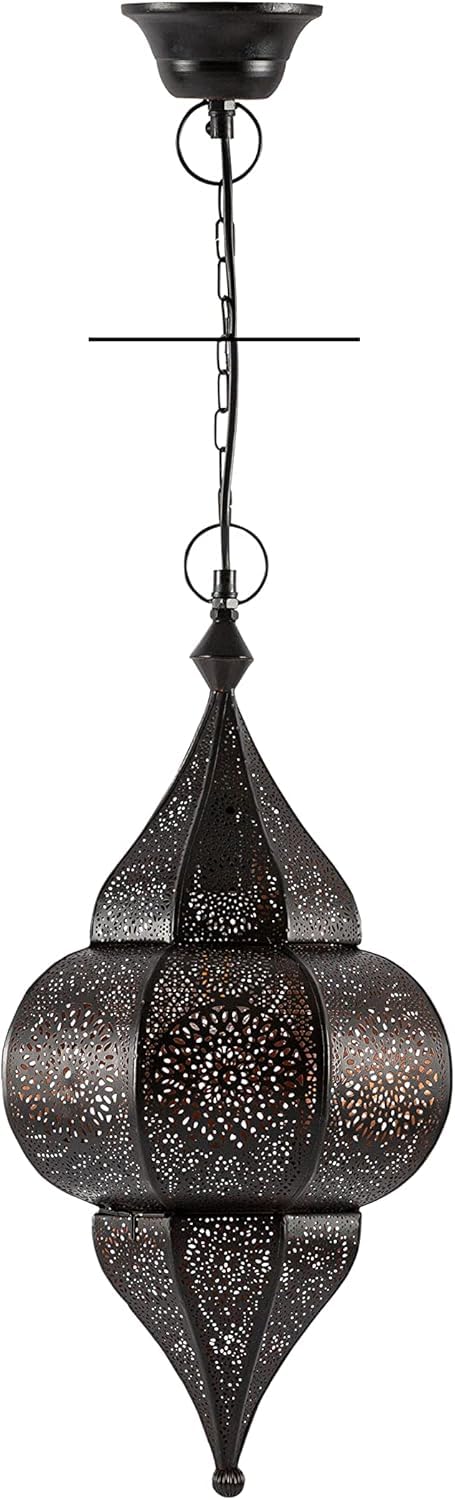 Orientalische Lampe Pendelleuchte Lunar Schwarz 40cm E27 Lampenfassung | Marokkanische Ramadan Hängeleuchte Leuchte aus Marokko | Orient Lampen für Wohnzimmer Küche oder Hängend über den Esstisch