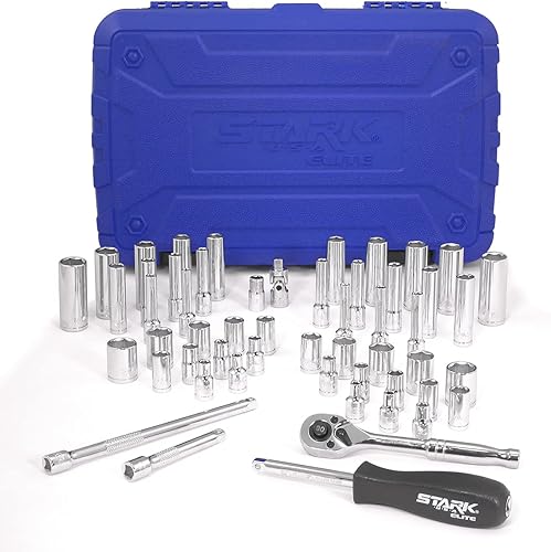 Miniatura 7 de Stark USA Juego de llaves de vaso de 47 piezas de 14 pulgadas y 38 pulgadas con trinquete reversible de 90 dientes