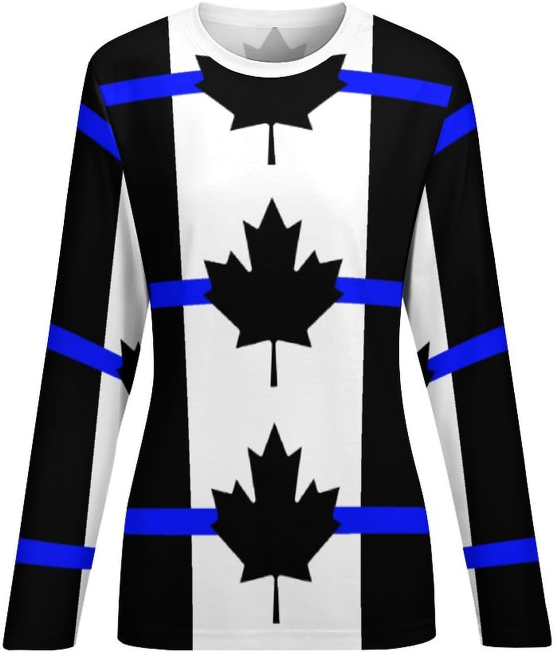 Thin Blue Line Canada Flag Women's Pajama Top Sleepwear Pajamas Sleep T-Shirt Long Sleeve Shirt Crewneck Tee