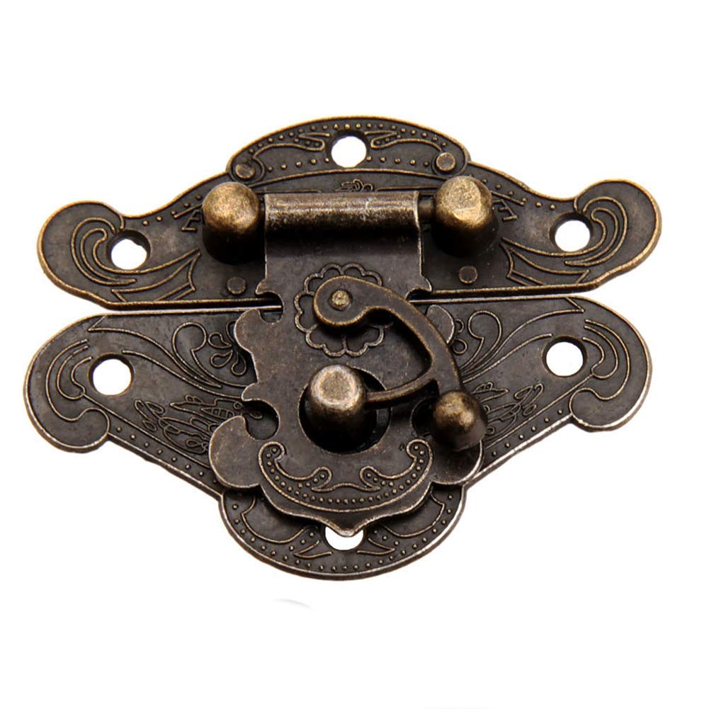 4 PCS Antique Hooks Hasps Vintage Bronze Swing Locks Clasps Right Latch Closure with Screws for Suitcase Case Jewelry Wooden Boxes Furniture Small Size (Length:1-1/2", Height:1-1/8")