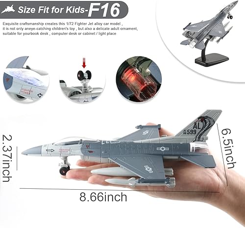 Miniatura 4 de Juguete de avión F35 F16, paquete de 2 juguetes de caza para niños, jets de juguete de retroceso, modelo de aviones fundidos a presión con luz y