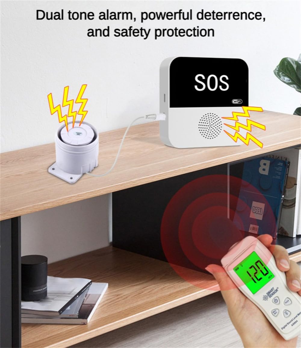 Pulsante Emergenza Anziani, 2.4GHz Wifi Wireless Salva Vita x Anziani con 5 SOS Anziani e 1 Ricevitore, Pulsante Salvavita Anziani Ricaricabile Built-in 12 Allarme Suono per Anziani Gravida