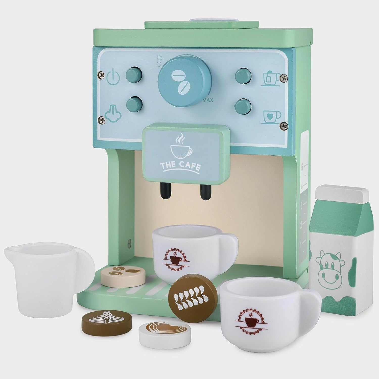 Wooden Coffee Machine Toy Set with Acessories- Pretend Play Toys for Kids- Kitchen Toys for Girls & Boys