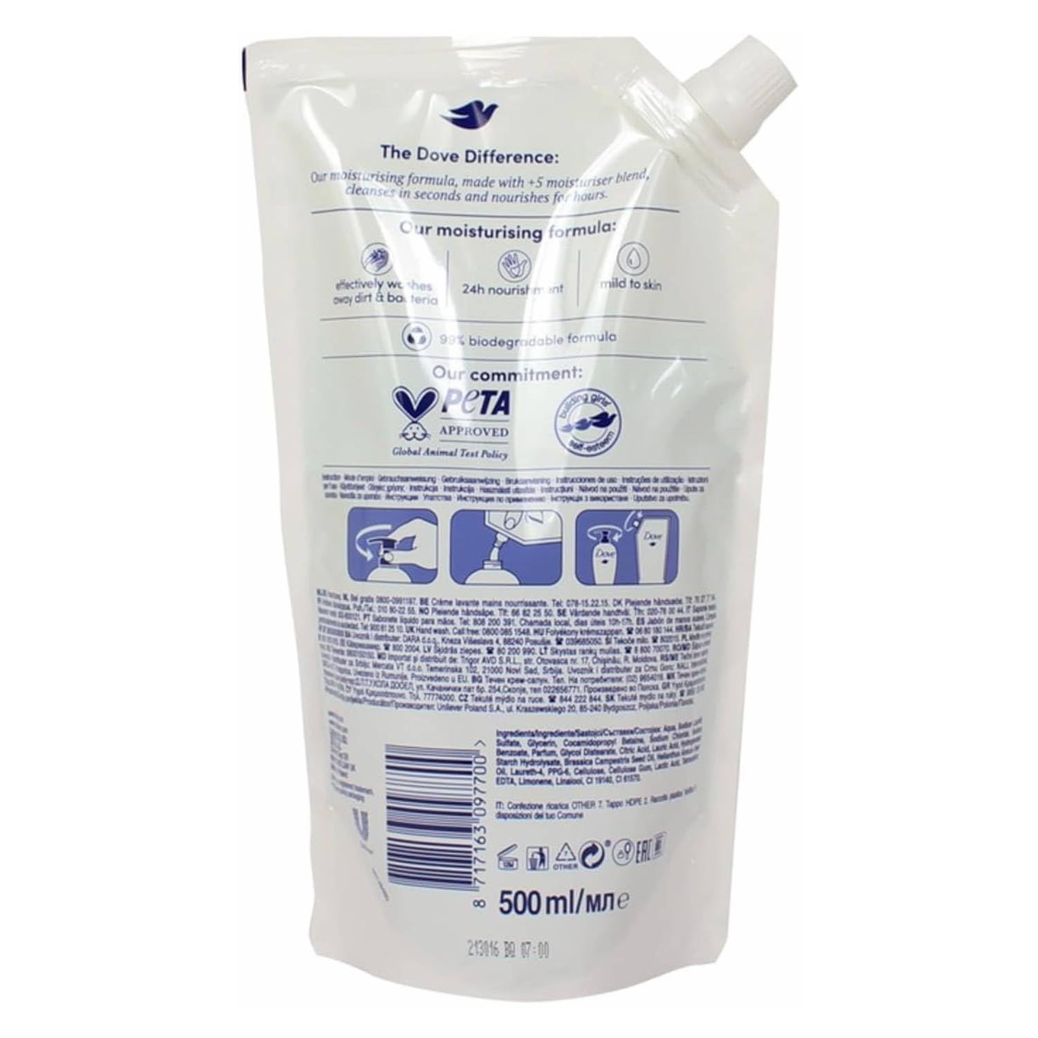 Dove Ricarica Sapone Liquido Mani Cetriolo 500 Ml (30, Unità)