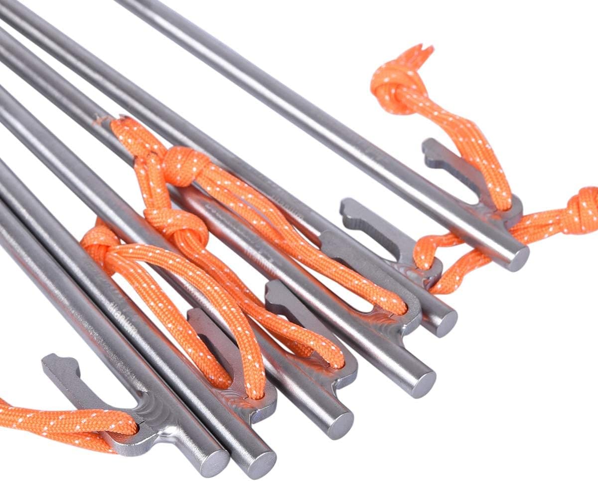 Zestaw 6 tytanowych śledzi do namiotu Metalowe kołki kempingowe Outdoor Campingowe kołki do markiz Trwałe gwoździe do namiotu Długie i trwałe śledzie do namiotu na twardym podłożu (l)