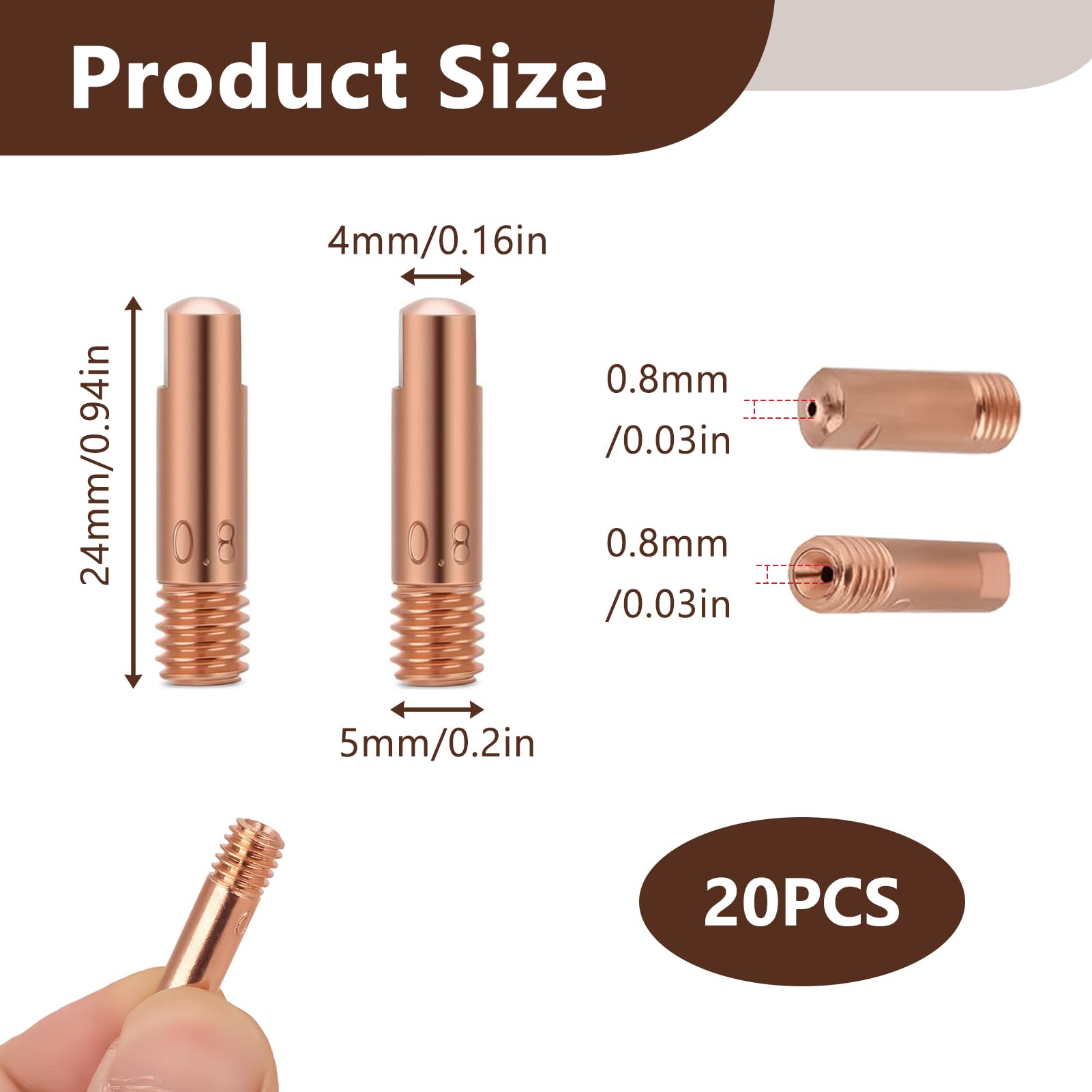 20 Punta Guidafilo M6 0.8 mm in Rame, MIG MAG 15AK Ugelli Saldatrice Filo, Accessori per Saldatura, Ugelli di Corrente per Torce Saldanti per Saldatura a Gas con Alta Conducibilità Elettrica e Termica