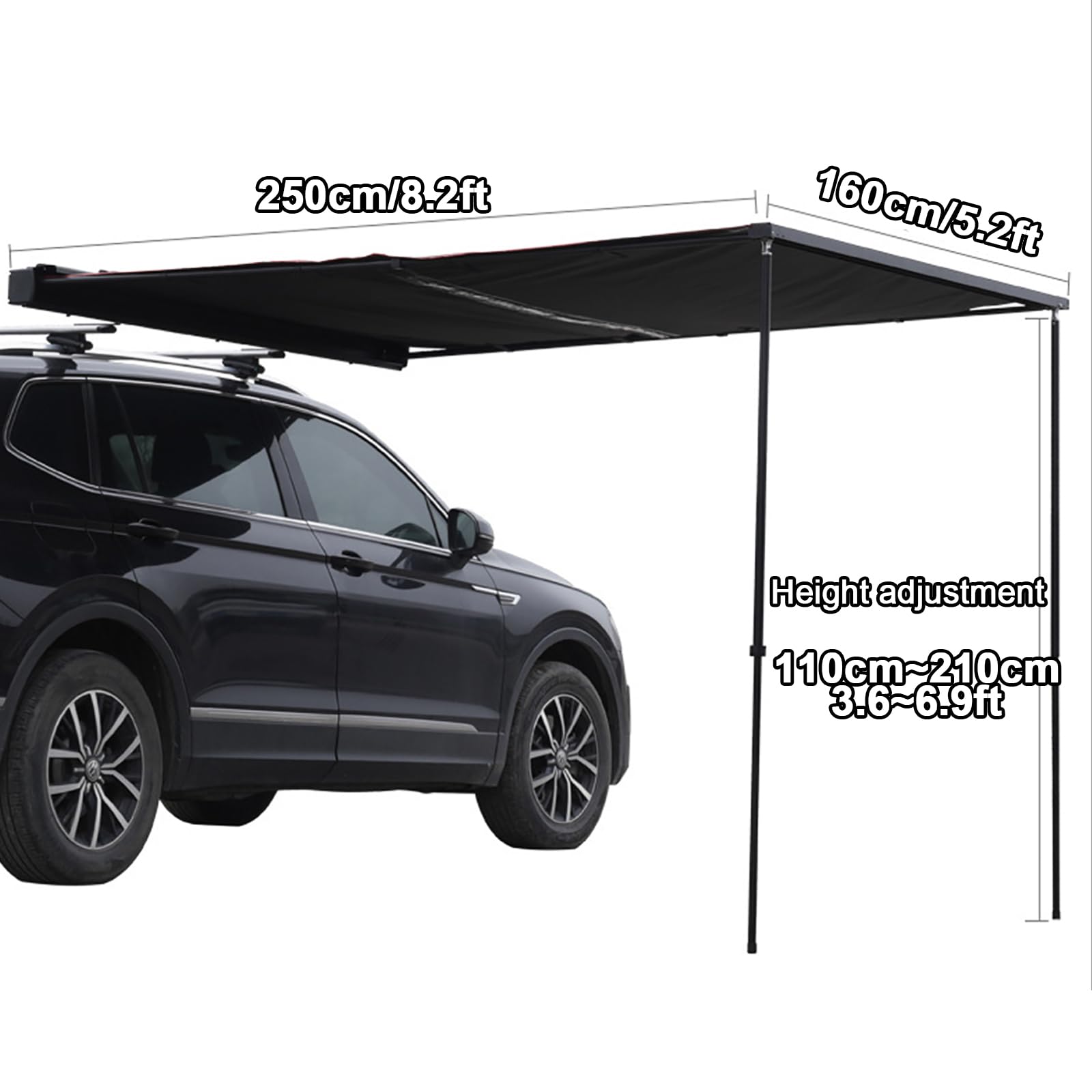 Auto Markise Camping Einziehbare Auto-Seitenmarkise für den Außenbereich, Ausziehbare Ripstop-Fahrzeugmarkise für Überlandcamping, PU5000 mm, Wetterfest, für SUV/LKW/Van (Size : 160x250cm/5.2X