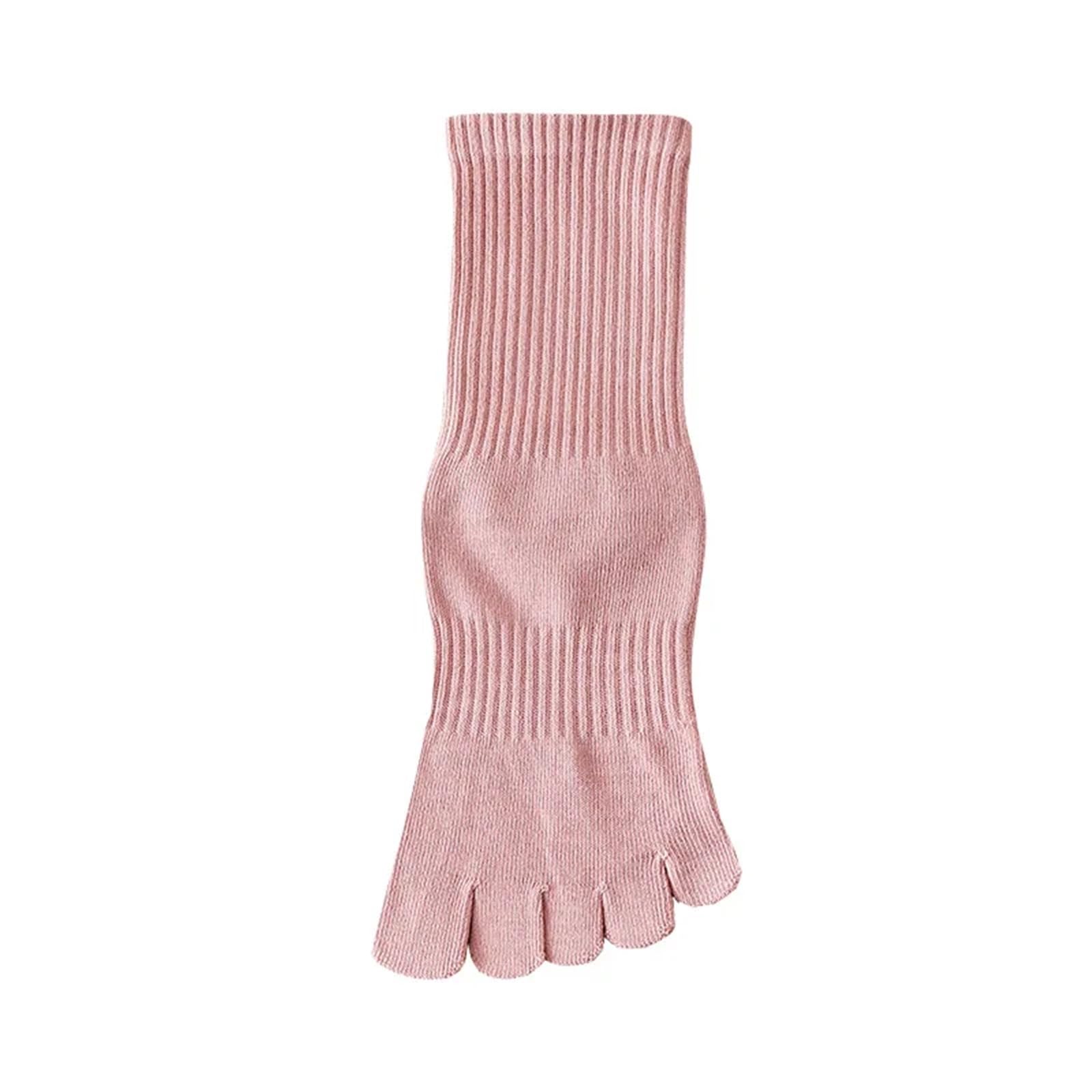IRFHDCX Toe Socks 2pair Anti-Slip Yoga Socks Pilates Special Five-Finger Winter Sports Fitness Toe Separated Mid-Calf Long Cotton Blend(Pink)