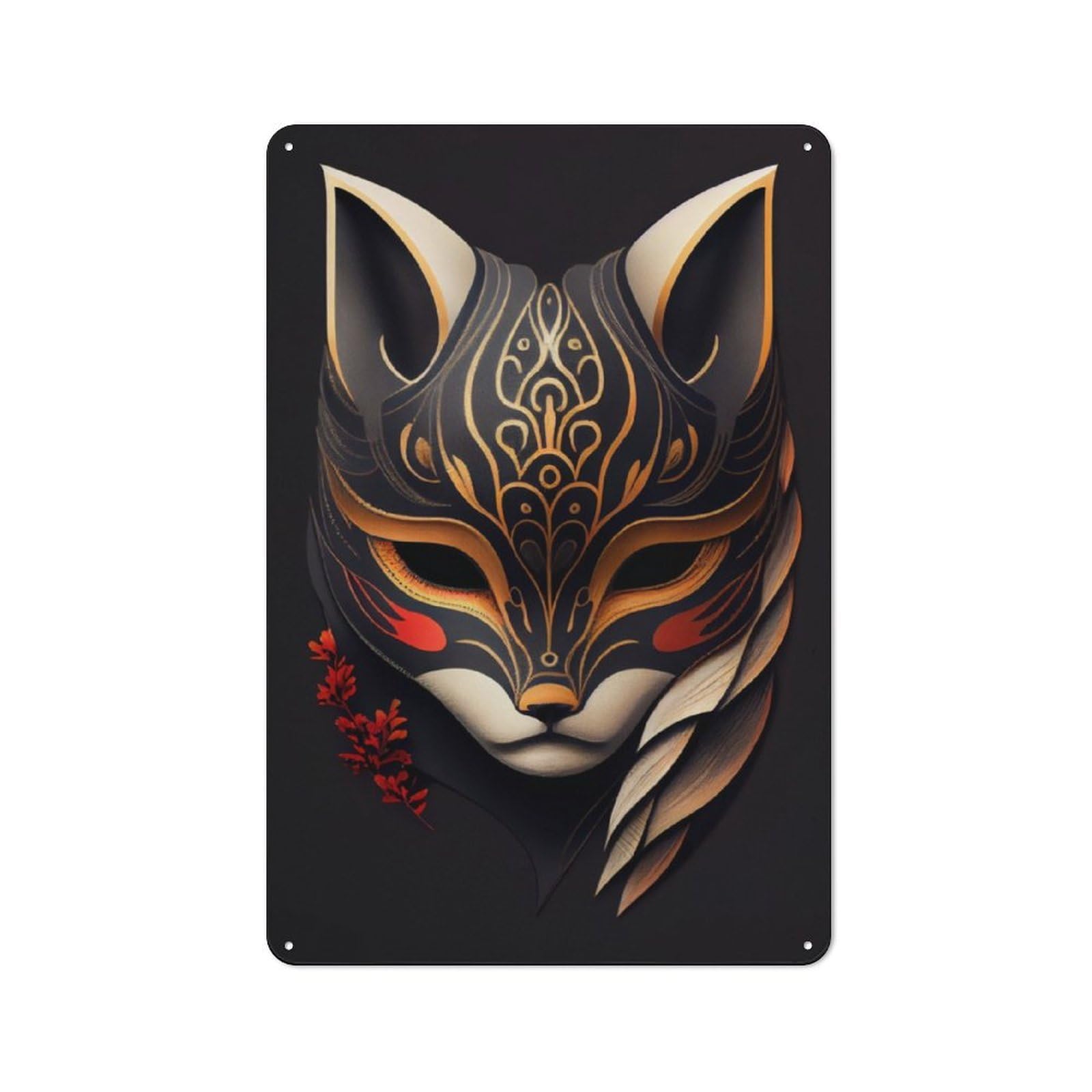 Junmoney Lucky Kitsune Mask Classic Metal Wall Sign 30X20cm, Pub Wall Decor For Diner, Restaurant, Shed Or Kitchen